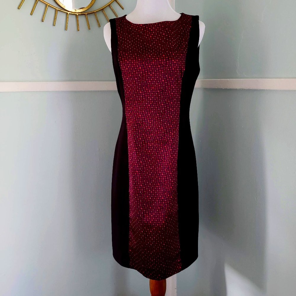Tahari Black dress with Burgundy and orange center